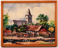 Bertha jelzéssel(1928): Élet a faluban. Akvarell, papír, üvegezett keretben, jelzett, 39x46 cm