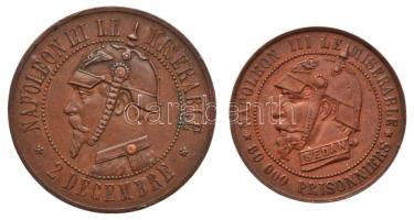 Franciaország 1870. "III. Napóleon a nyomorúságos - 80.000 fogoly / Vámpír franciák" szatirikus Br emlékérem (27mm) + "III. Napóleon a nyomorúságos - December 2. / Franciaország Vámpírja - Sedan 1870. Szeptember 2." szatirikus Br emlékérem (32mm) T:2,2- France 1870. "NAPOLEON III LE MISÉRABLE - 80000 PRISONNIERS / VAMPIRE FRANCAIS - 2 DEC - 1851 - 2 SEPT - 1870" Br satirical coin (27mm) + "NAPOLEON III le MISÉRABLE - 2 DECEMBRE / VAMPIRE DE LA FRANCE - SEDAN 2 SEP 1870" Br satirical coin (32mm) c:XF,VF
