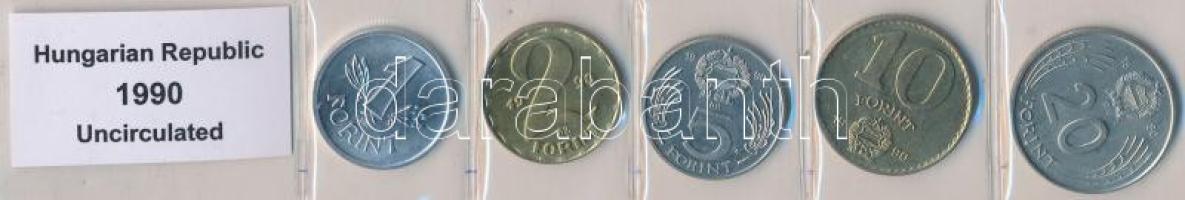 1990. 1Ft-20Ft 5xklf db, kiadatlan forgalmi sor laminált fóliatokban, "Magyar Köztársaság" felirattal, de "Kádár" címerrel T:1