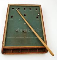 Régi Gyerek Rex tábla, egy dákóval, nyolc fém golyóval (klf méretű), közepes állapotban, 56×40 cm