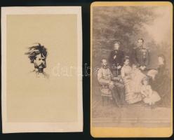 cca 1880 Ferenc József császár családja körében, 2 db keményhátú kép, 10x6 cm / cca 1880 Emperor Franz Joseph with his family, 2 photos, 10x6 cm