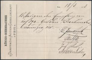 1873 Königs-Bierbrauerei Pest, söröző számla, 22x14cm