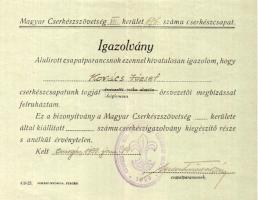 1939 Cserkész örsvezetői igazolvány, Martinuzzi cserkészcsapat, Csurgó