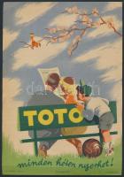 cca 1960 Toto, minden héten nyerhet! reklám villamos plakát, F.K.: Angyal Rudolf, F.V.: Pomayer Gyula, 24x16cm