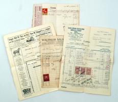 1923-36 Győri vonatkozású számlák: Singer Mór W. Szőnyegház, Wachsler Salamon üvegcsiszoló, ect, különböző méretben, 4db