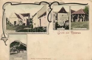 Barcarozsnyó, Rozsnyó, Rosenau; Belső vár, torony, kút / castle courtyard, tower, well, Art Nouveau (EK)