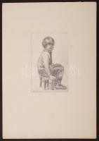 Ék Sándor (1902-1975): Vázlat az Ülő kisfiú c. rézkarchoz. Ceruza, papír. Jelzett, képméret 22x32 cm...
