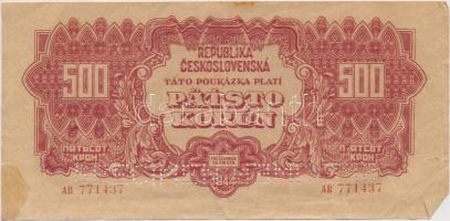 Csehszlovákia 1944. 500K "SPECIMEN" perforációval T:III,III- Czechoslovakia 1944. 500 Korun with "SPECIMEN" perforation C:F,VG