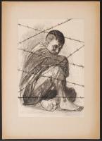 Ék Sándor (1902-1975): Emberi sors - Fogságban. Szén, papír. Jelzett, képméret 35x48 cm