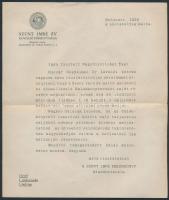 1930 Szent Imre év Rendező Főbizottságának levele, melyben vételre ajánlja az általuk kiadott Emlékkönyvecskét, 2db, 18x21cm
