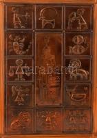 Fali italtartó, plüss belsővel, zodiákus réz borítással, 52×32 cm