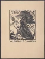 Valentin Le Campion (1903-1952): Bonne Année 1934, fametszet, papír, jelzett a metszeten, 8x6cm
