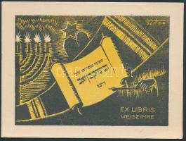Bartos Gyula (1886-?):Ex libris Weiss Imre, fametszet, papír, jelzett a metszeten, 8x11cm