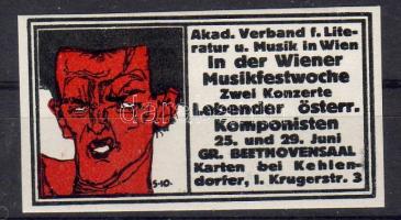Ausztria/Österreich 1910 Egon Schiele levélzáró a bécsi zenei hét alklamából/Wiener Musikfestwoche, Egon Schiele Vignette