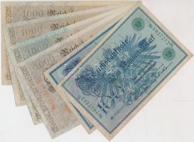 Német Birodalom 1908. 100M (2x) zöld pecséttel + 1910. 1000M (4x) hétjegyű sorszám, piros és zöld pecséttel T:III German Empire 1908. 100 Mark (2x) with green seals + 1910. 1000 Mark (2x), 7 digits with red and green seals C:F