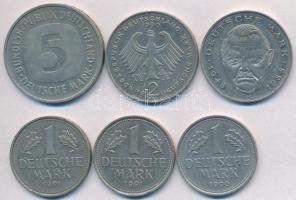 Németország 1990-1991. 1M (3x) + 2M (2xklf) + 5M T:2,2- Germany 1990-1991. 1 Mark (3x) + 2 Mark (2xdiff) + 5 Mark C:XF,VF