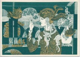 cca 1980 Szász Endre levelezőlap kihajthatós,offset, 10,5x15cm