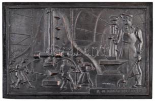 ~1950. "Rákosi Mátyás Kovácsológyár" egyoldalas fém plakett (174x113mm) T:2 Hungary ~1950. "Mátyás Rákosi Forging Factory" one-sided metal plaque (174x113mm) C:XF