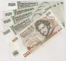 Ausztria 1984-1986. 20Sch + 100Sch (4x) beválthatók az Osztrák Nemzeti Bankban T:III Austria 1984-1986. 20 Schilling + 100 Schilling (4x) can be exchanged at the Oesterreichische Nationalbank C:F