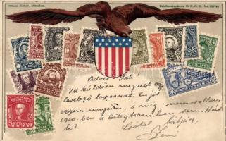 United States of America - set of stamps, Ottmar Ziehers Briefmarkenkarte Emb. litho