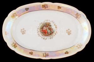 Kahla húsos tál, matricás, jelzett, kopott, 38×25 cm