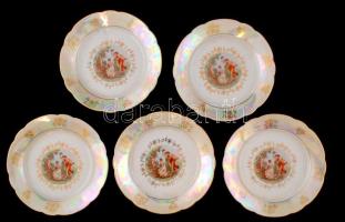 Kahla süteményes tányér (5 db), matricás, jelzett, kopott, d:18,5 cm