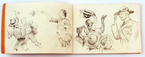1933 Márton Lajos Gödöllői Jamboree rajzfüzet, 14x20cm+ cserkész nyomtatvány / Jamboree album with d...