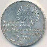 NSZK 1974D 5M Ag "Immanuel Kant" T:2  FRG 1974D 5 Mark Ag "Birth of Immanuel Kant" C:XF