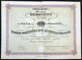 Budapest 1926. "Magyar Borértékesítő Részvénytársaság" 10db részvénye 100P-ről szelvényekkel T:II- Hungary / Budapest 1926. "Hungarian Wine Seller Company" 10 shares about 100 Pengő with coupons C:VF