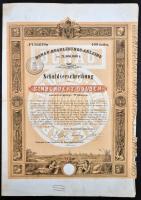 Ausztria / Bécs 1870. "Duna-szabályozási Kötvény" jelzálogkötvény 100G-ről szelvényekkel és "M. Kir. Központi Bélyegraktár és Bélyeg-Jelzési Hivatal" bélyegzéssel T:III Austria / Vienna 1870. "Donau-Regulirungs-Anleihe (Danube Regulations Bond)" debenture bond about 100 Gulden with coupons and "M. Kir. Központi Bélyegraktár és Bélyeg-Jelzési Hivatal" stamp C:F
