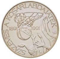 1991. 500Ft Ag "Száz éves a kosárlabdajáték" PRÓBAVERET tervezet! T:BU Csak 50db! R! Hungary 1991. 500 Forint Ag "SZÁZ ÉVES" "TRIAL STRIKE" unpublished essay! C:BU only 50 examples! RARE! Adamo EME32.1