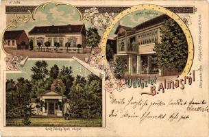 Bácsalmás, Takarékpénztár, szálloda, Gróf Teleky kastély kert, Art Nouveau, floral, litho