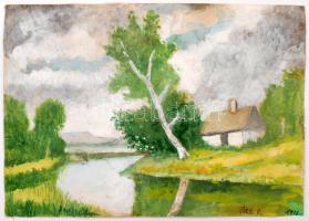 Ács jelzéssel: Ház a tóparton, akvarell, papír, 23,5×33,5 cm