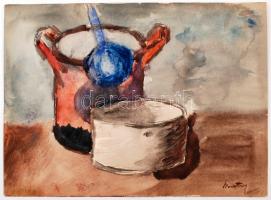 Novotny jelzéssel: Csendélet fazekakkal, akvarell, papír, 24×32 cm