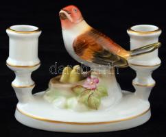 Herendi madaras gyertyatartó, kézzel festett, jelzett, hibátlan, m:10 cm, h:12 cm