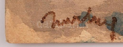 Novotny jelzéssel: Csendélet üveggel és dobozokkal, akvarell, papír, 32×24 cm