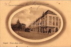 Szeged, Tisza Lajos körút, Markovics Lajos üzlete, villamos (kis lyuk / pinhole)