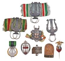 ~1930-1940. 9db-os dalos jelvény tétel, benne "MDEOSZ - Magyar Dalos Egyesületek Országos Szövetsége", "MDEOSZ Győr - Mátyás király", "Harmonie Zürich" T:2,2-