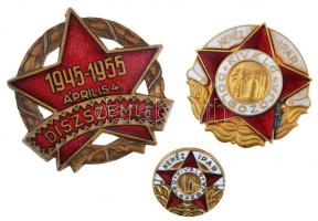 1955. Díszszemle "1945-1955. április 4." zománcozott jelvény + ~1960. "Nehézipar Kiváló Dolgozója" zománcozott, aranyozott fém kitüntetés miniatűrrel, adományozói tokban T:1-,2