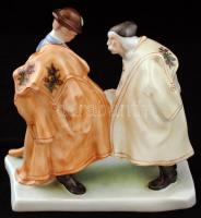 Herendi találkozó juhászok, kézzel festett, jelzett, hibátlan, m:20,5 cm, h:20,5 cm