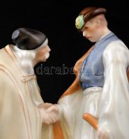 Herendi találkozó juhászok, kézzel festett, jelzett, hibátlan, m:20,5 cm, h:20,5 cm