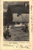 Erstes Morgengrauen, "Nachtbummel" Karte 12. artist signed, Hajnalban. "Nachtbummel" Karte 12.művész aláírásával