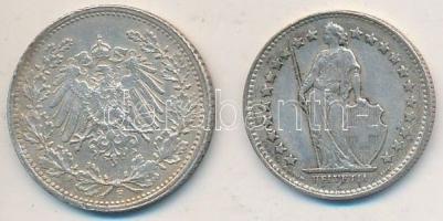 Vegyes: Német Birodalom 1915F 1/2M Ag + Svájc 1945B 1/2Fr Ag T:2,2-
Mixed: German Empire 1915F 1/2 ...
