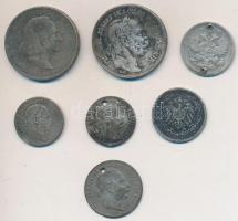 7db vegyes magyar és külföldi rossz minőségű ezüstpénz, közte 1912. 2K Ag "Ferenc József",...