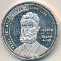 1998. "150 éve született Fritz Henkel, a Henkel Csoport alapítója" jelzett Ag emlékérem (31,49/0.999/35mm) T:2 (PP) ph., felületi karc 1998. "150th Anniversary of the birth of Fritz Henkel, founder of the Henkel Group" marked Ag commemorative medallion (31,49/0.999/35mm) C:XF (PP) edge error, slightly scratched