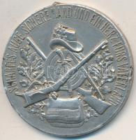 NSZK 1953. Jelzett Ag lövészérem a "Rheinische Post" napilap gravírozásával (24,78g/0.835/40mm) T:2 fülnyom FRG 1953. "SCHARFES AUGE SICHERE HAND UND EIN HERZ FÜRS VATERLAND" marked Ag medallion with engraving "Zum 60 jähr. Bestehen - Rheinische Post" (24,78g/0.835/40mm) C:XF ear mark