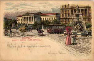 1896 Budapest VIII. Nemzeti Múzeum, villamos, Ezredéves Országos Kiállítás, 2kr Ga. s: Dörre Tivadar, Morelli