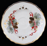 Hollóházi karácsonyi mintás kávéscsésze, 2 db, csészealjjal, hibátlan, jelzett