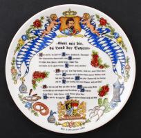 Schirnding Bavaria II. Lajos emlék tányér a bajor himnusz szövegével, matricás, jelzett, hibátlan, d:19,5 cm