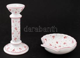 Herend jelzésű kerámia kínálótál és gyertyatartó, hibátlan, 16x16 cm, m: 21 cm